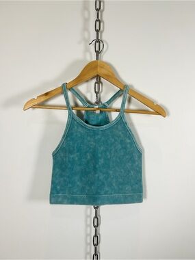 Teal Acid Washed Ribbed Cropped Tank